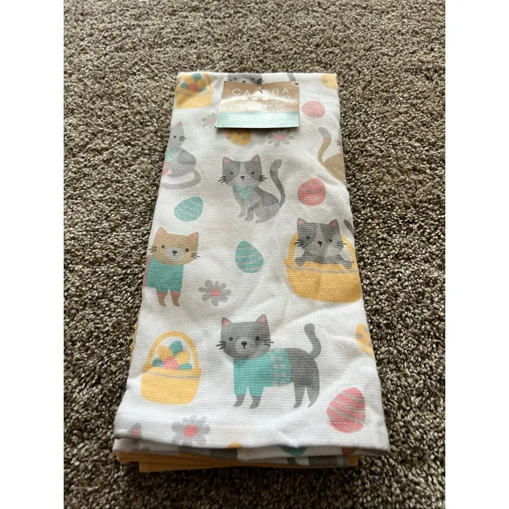 Casaba Easter Kitty’s Kitchen Towel Set Pack Of 3 NEW